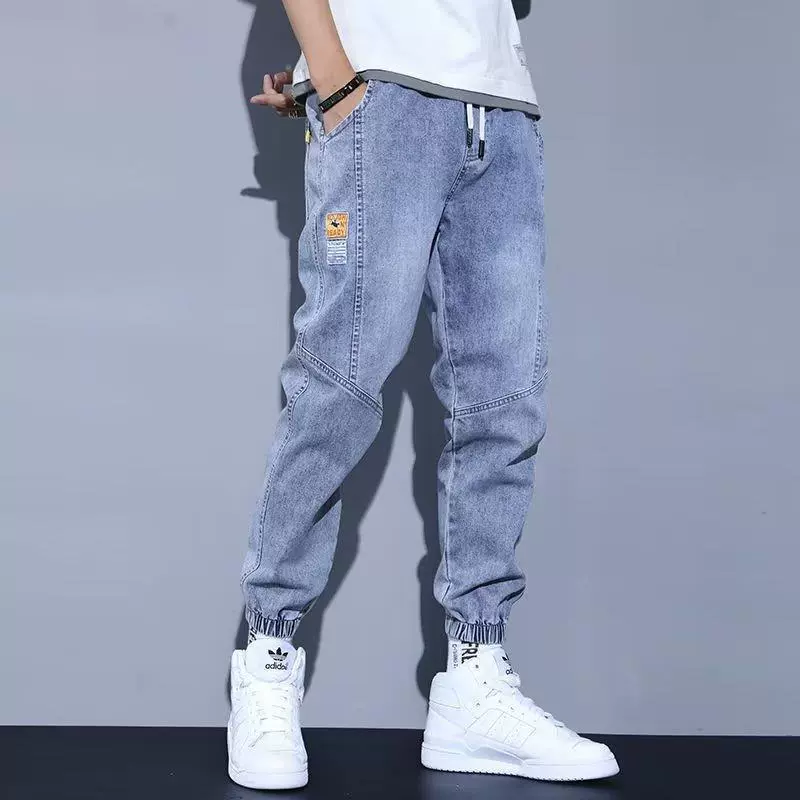Summer thin trend jeans, casual trousers for elementary school students, drawstring, elastic waist