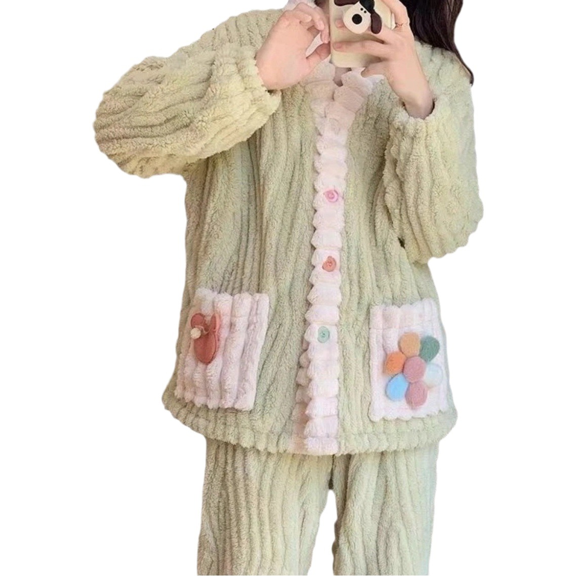 Rebeca camisón franela Arco Iris pijamas traje engrosada desgaste exterior cálido estilo de hadas nueva pequeña flor desgaste del hogar invierno