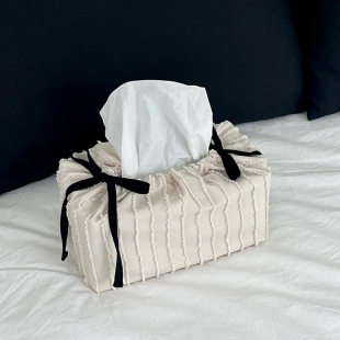 Ins New Korean Style Living Room Girl Bow Cake Tissue Bag Fabric Accessible Luxury Home Decorative Tissue Box