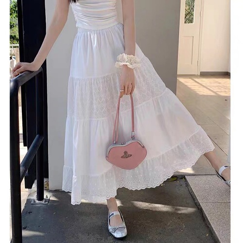 Ethnic style tie-dye white base midi skirt women's long skirt wholesale