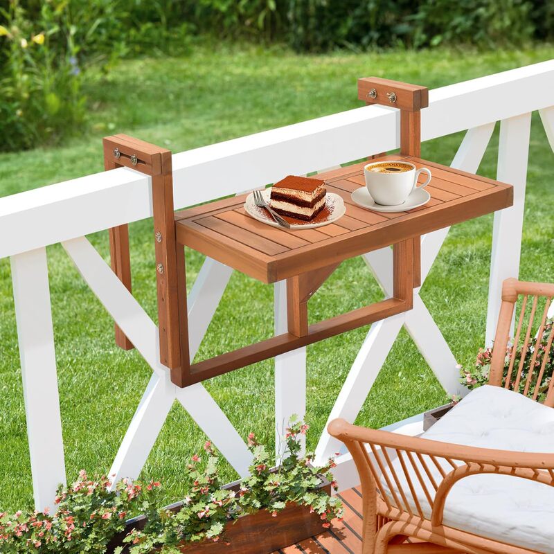 New Cross-Border Outdoor Acacia Wood Folding Table, Outdoor Hanging Solid Wood Folding Table, Adjustable Wooden Railing Table