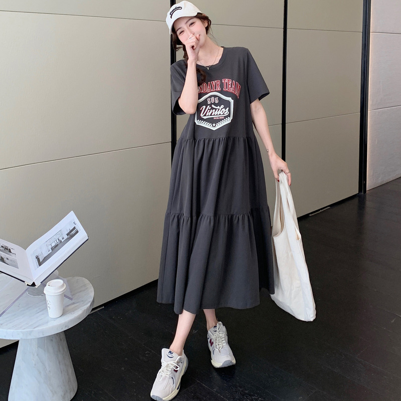 53071 # 2025 New Summer Style/Large Size Loose Belly-Covering T-Shirt Dress for Fat mm Casual Long Skirt