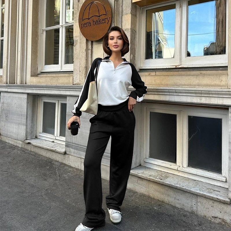 211475 Spring Autumn New Cross-Border European And American Color-Block Long-Sleeve Zipper Sweatshirt Women's Fashion_ecoleips.com