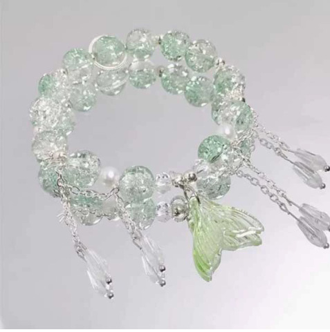 S247-Pulsera de cristal sirena verde#tamaño 882