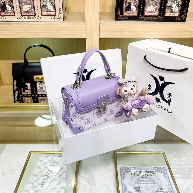 Dropshipping High-End Taro Purple Embossed Box Bag 2026 New Sweet Handbag and Crossbody Bag Cross-Border Wholesale