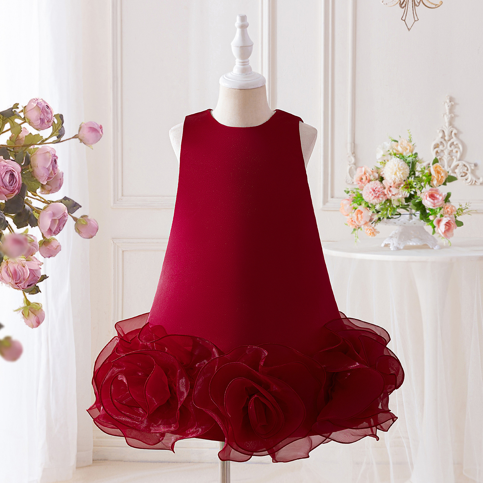 Vestido de niña transfronterizo flor de niña pequeña vestido de cumpleaños vestido de princesa chaleco vestido de estilo extranjero un cabello