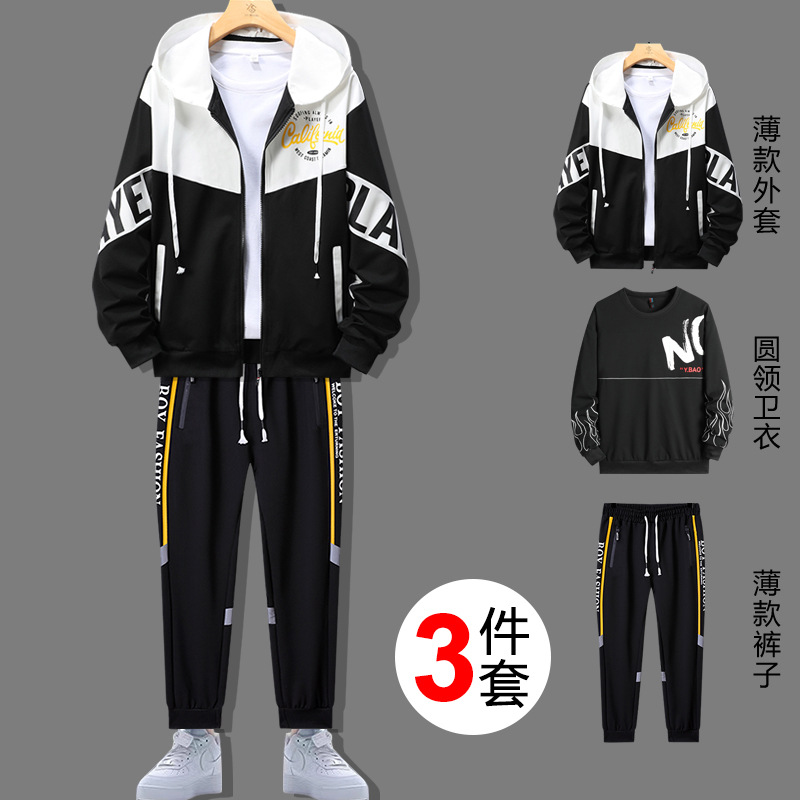 Conjunto deportivo de tres piezas para hombre, estilo casual y elegante para principios de otoño, ideal para adolescentes, novedad 2025.