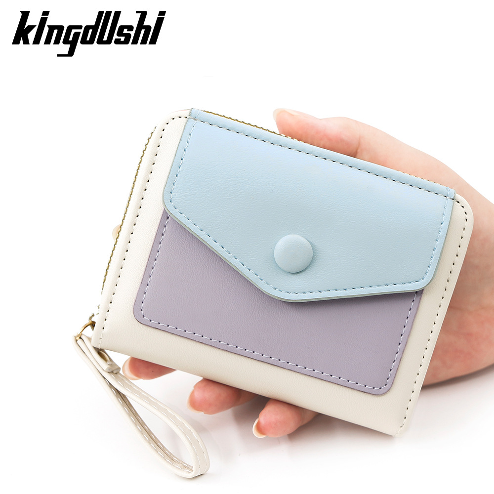 Cartera corta de mujer fresca y simple pu color contrapeso bolsa de tarjetas de órgano macarón bolsa de mano bolsa de cambio bolsa de cremallera