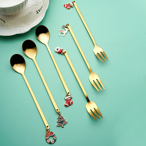 Cartoon Christmas Spoon Gift Tableware Creative Coffee Spoon Whisk Cake Fork Spoon Set Stainless Steel Tableware Set