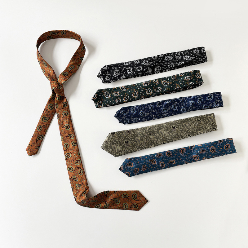 Retro Classic British Style Paisley Tie for Women, High-End Shirt Decoration with Belt, Narrow Tie Wholesale