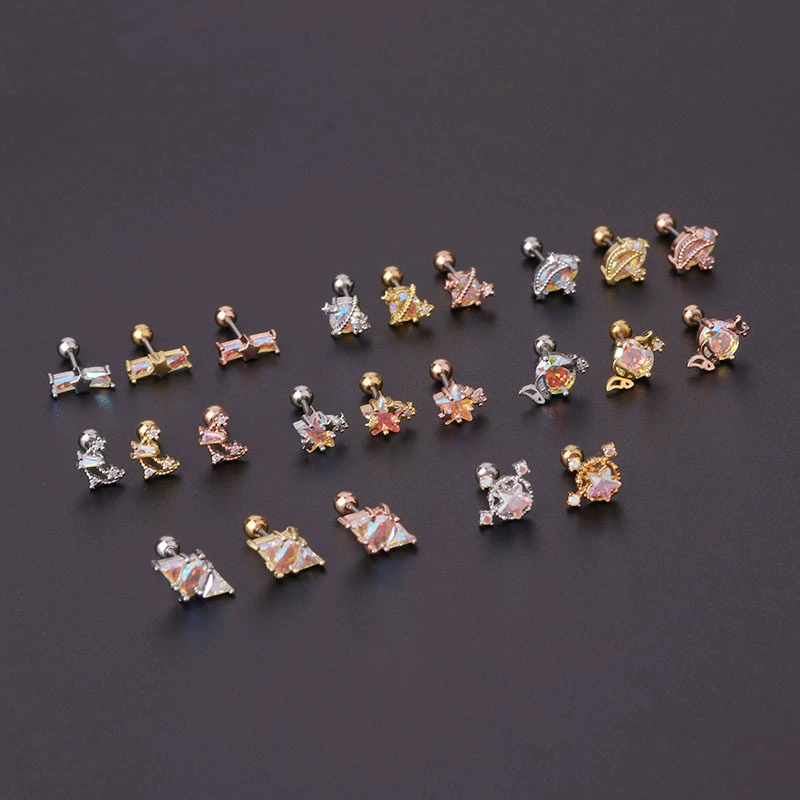 Серьга-цепочка 20G из нержавеющей стали с цирконом, безболезненна для сна, крепление 6 мм