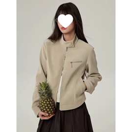 美式复古麂皮立领机车皮衣短款外套2026春秋季休闲百搭拉链皮夹克