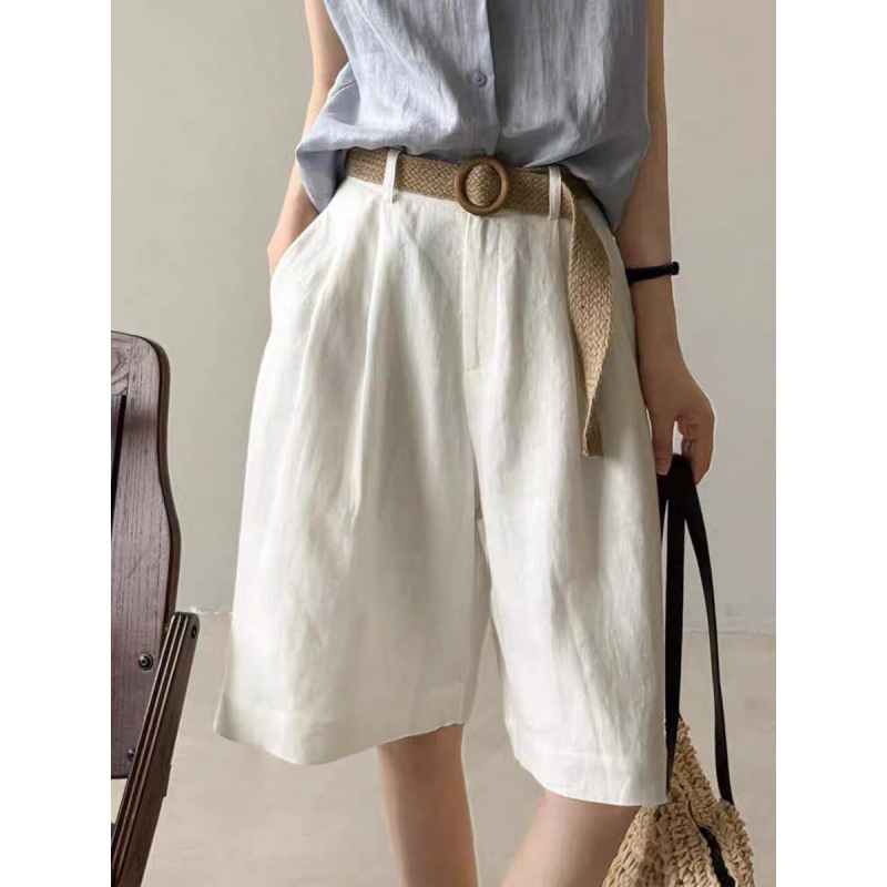 Recommended! Women's Linen Wide-Leg Pants, Summer Casual High-Waisted Shorts, Loose Five-Point Pants, Drapey and Slimming Straight-Leg Pants