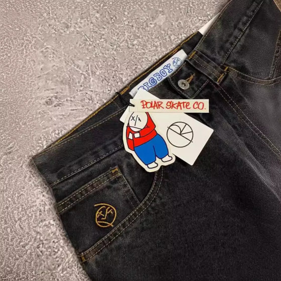 American-style Y2K Polar Big Boy Hip-hop Embroidered Dipped Jeans Men's Casual All-match Straight Jeans