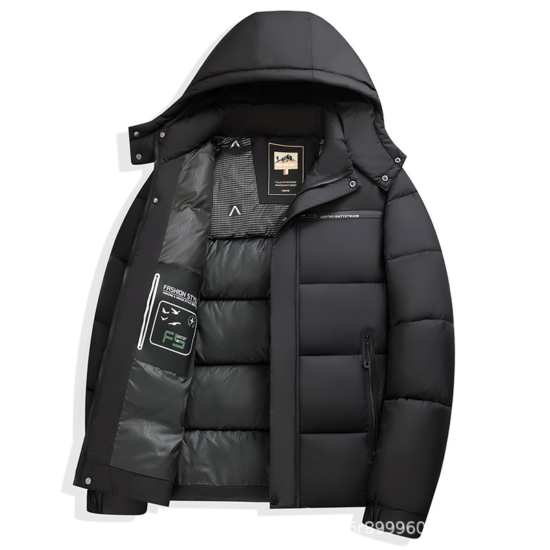 Men's 360 Nylon Ultra-Soft Cotton Coat for Winter, Windproof, Lightweight, with Detachable Hood, Warm Cotton Jacket for Men