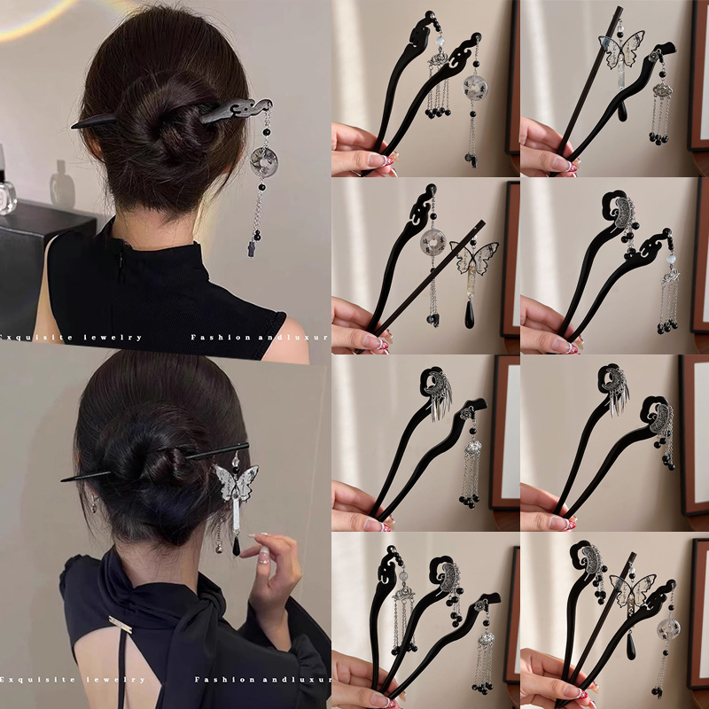 Nuevo estilo antiguo chino imitación de madera de sádalo pinzas de cabello para mujeres 2025 nueva cabeza trasera con bordas de cabello de alta calidad pinzas de cabello