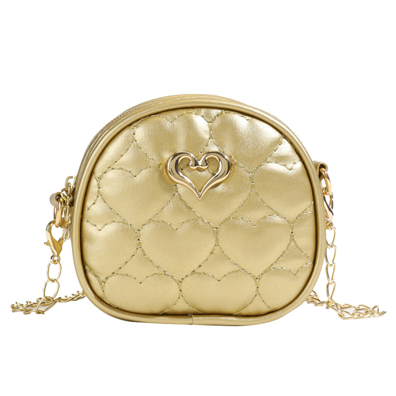 Versión coreana del mini bolso de hombro para niñas, bordado de moda, lindo bolso de mensajero para niños en forma de corazón, bolso para niños de cadena de color sólido