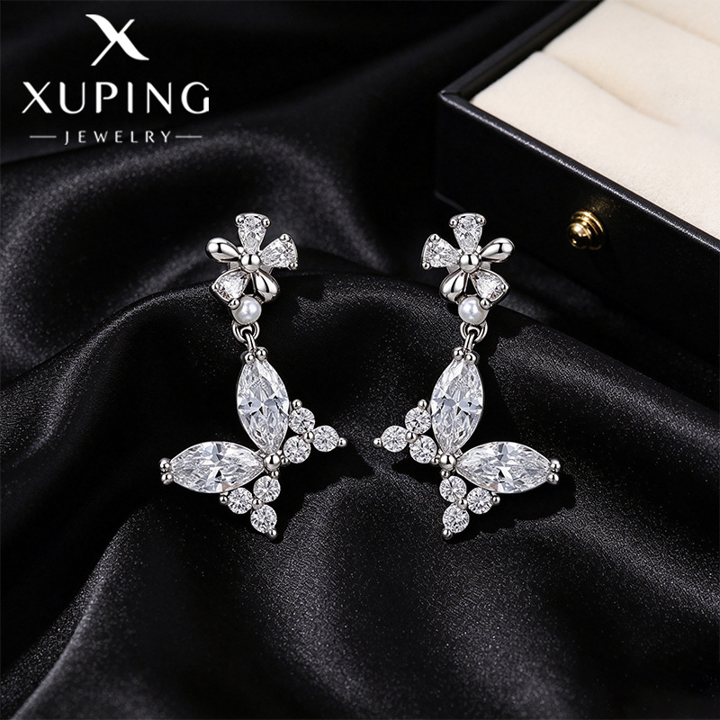 Xuping temperamento dulce aretes de mariposa flor de viento incrustados de aleación de cobre de zirconio elegante ligero lujo temperamento orejas para mujeres