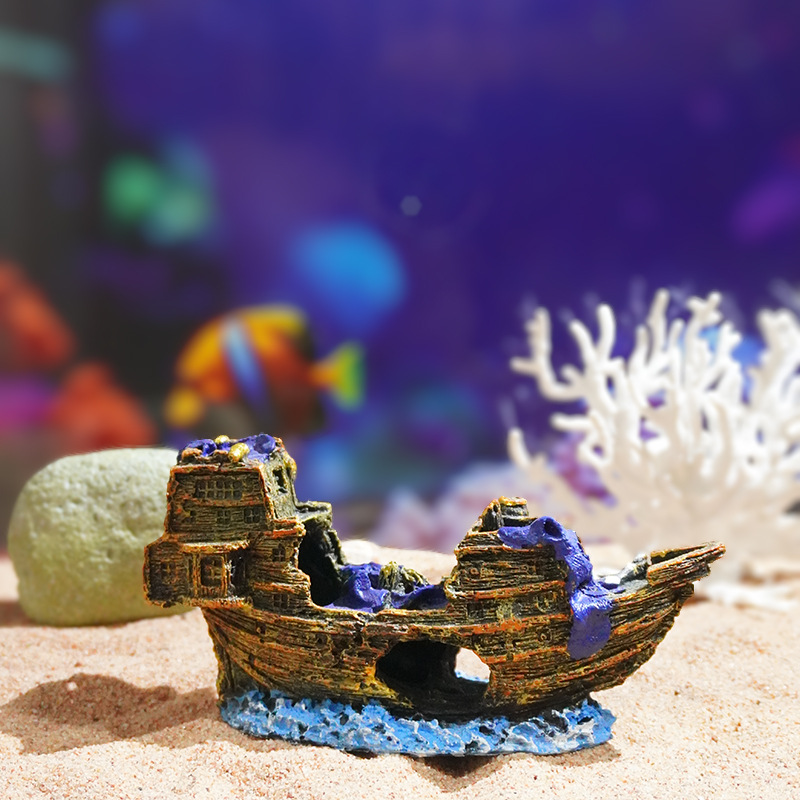 Decoración de acuario, decoración de paisajismo de peceras antiguas, barco pirata, naufragio, barco de pesca, barco de simulación, casa de escape