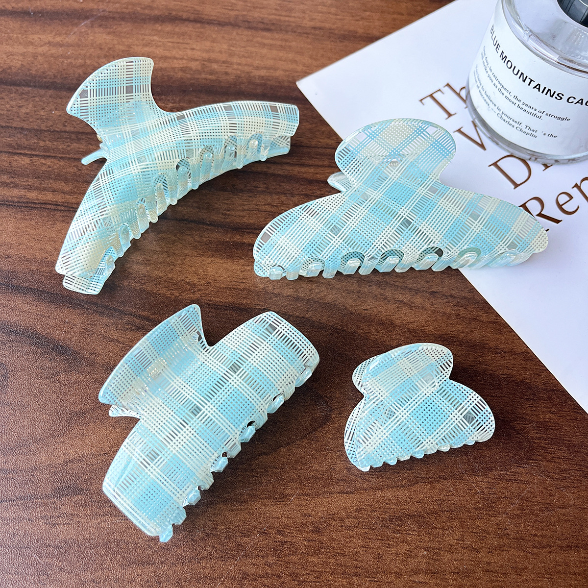 Correa de acético imitación estriado brocas de cabello primavera nuevo disco brocas de cabello pequeño brocas de tiburón fresco brocas de cabello azul adornamiento para el cabello