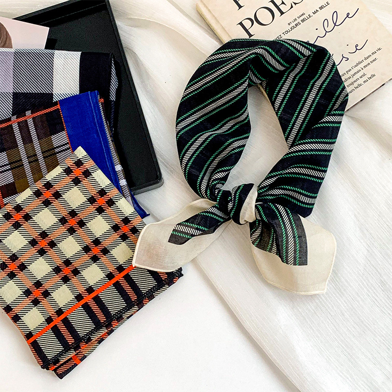 Bufanda de seda, pañuelo cuadrado, algodón, pañuelo decorativo literario de estilo coreano de alta gama, bufanda, chal pequeño, turbante, diadema, accesorios para el cabello