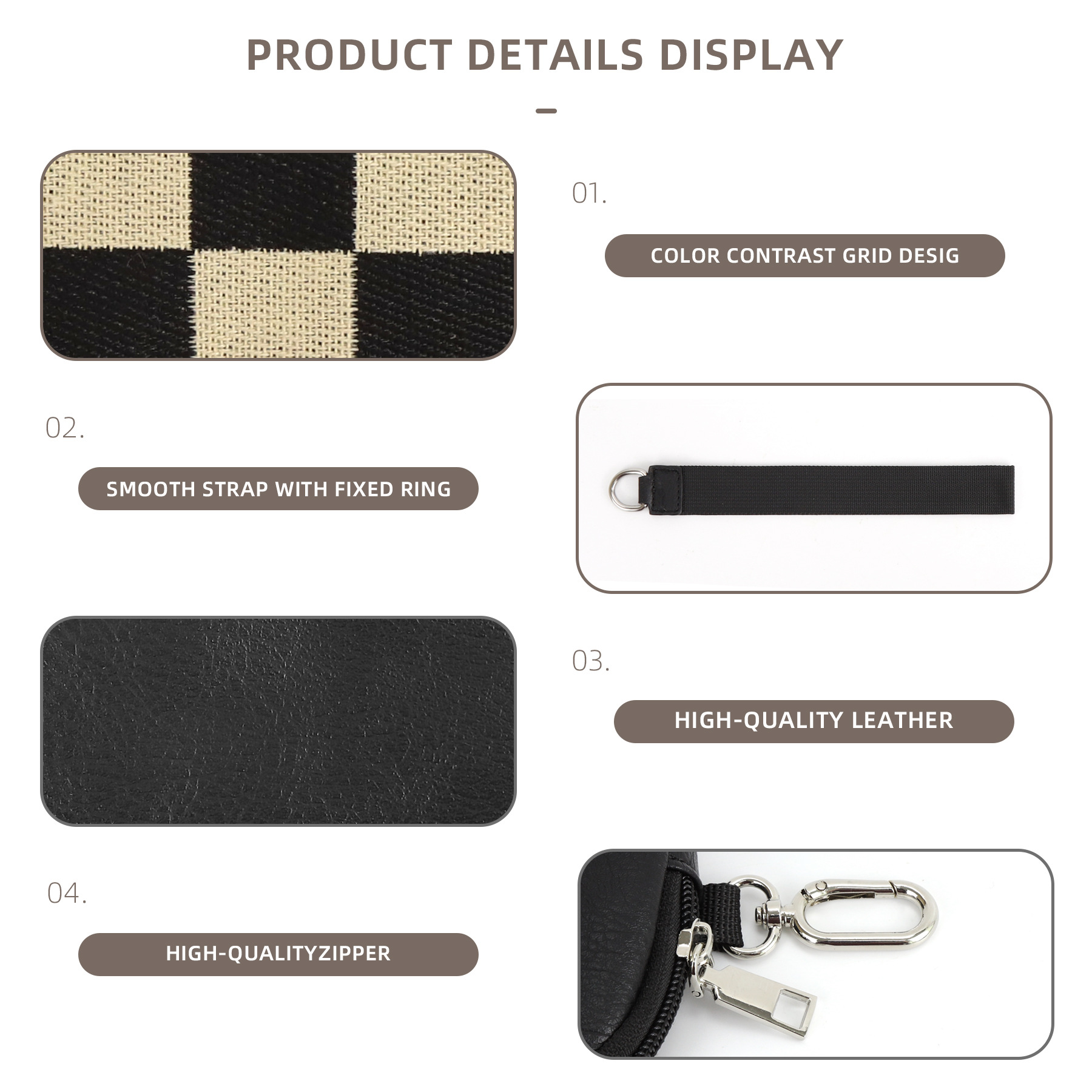 81g Weight Zipper Closure Type Coin Purse Bags Type Daily Occasion pu, Polyester Material Checkered Pattern All Seasons Season Unisex Gender Simple Style Style Square Shape Unisex Checkered Pu Polyester Zipper Coin Purses 5