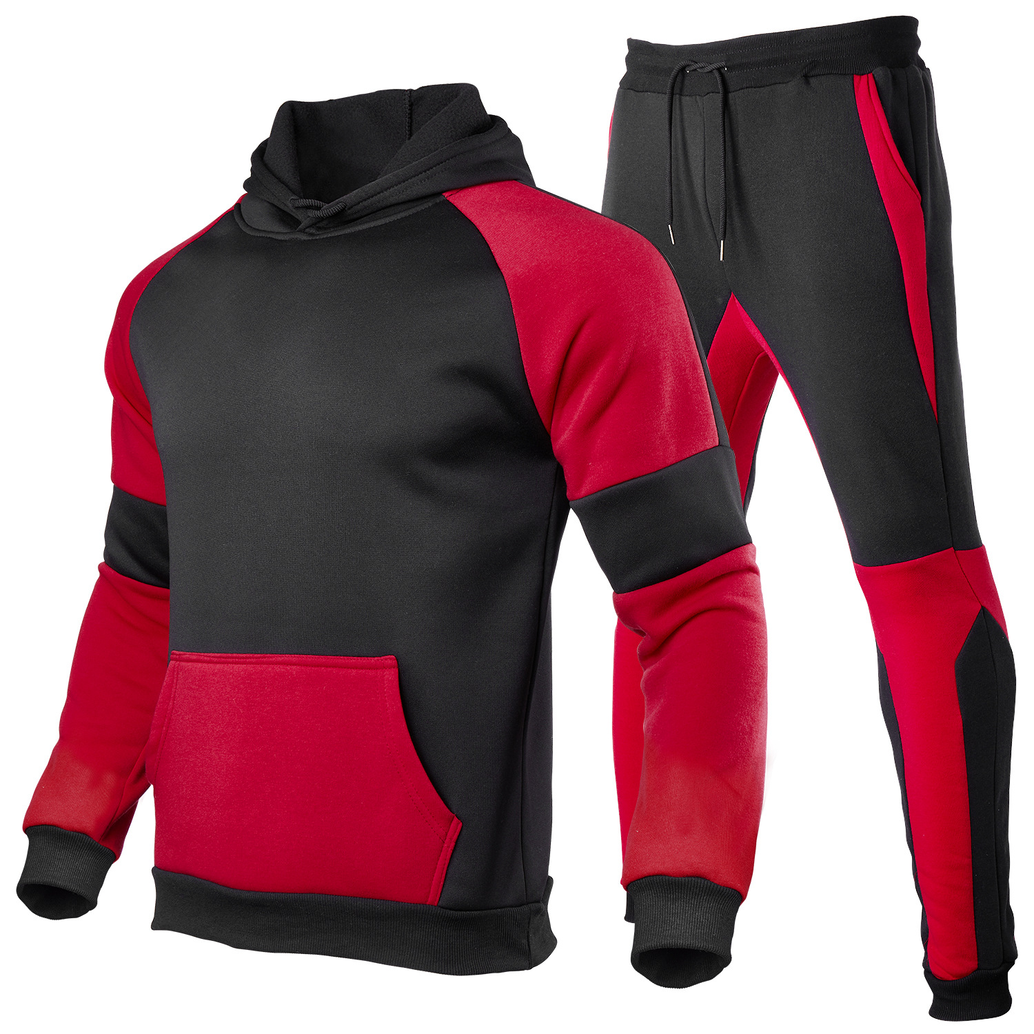 2024 Men's and Women's European Size Blank Color Block Combination Sportswear Running Outdoor Fashion Two Piece Set_voghion.com
