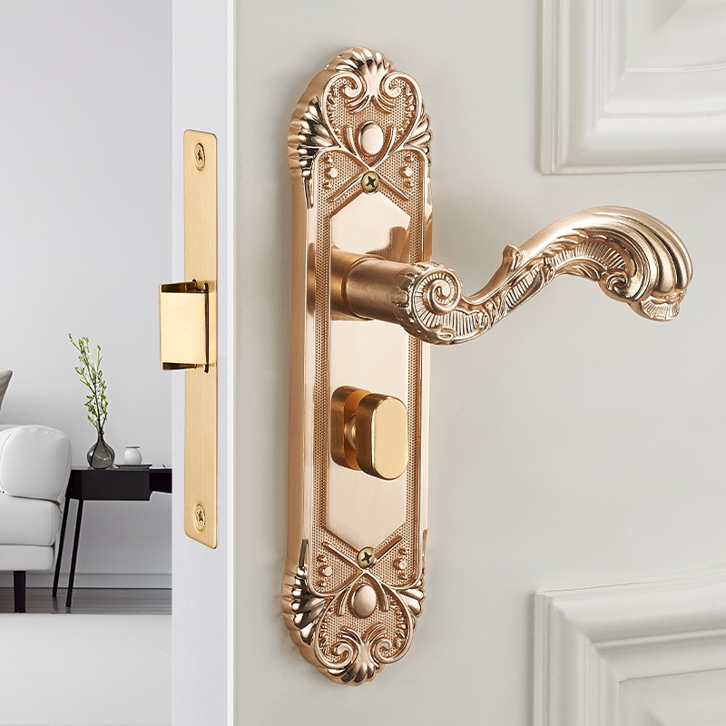 Evergrande PVD oro sola lengua mudo de madera cerradura de la puerta interior dormitorio Hogar Universal habitación puerta cerradura manija de la puerta