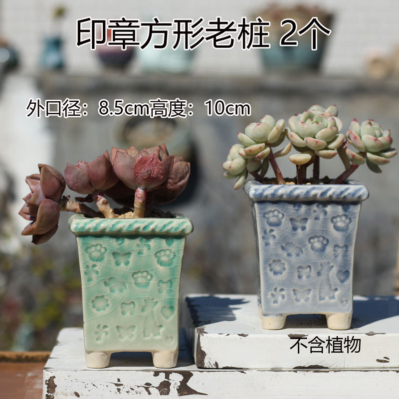 Succulent Plant Ice Cracked Flower Pot Old Pile Square Round Breathable Desktop Hat Brim Fresh Control Type Coarse Pottery Gray Ceramic Succulent Plant Ice Cracked Flower Pot Old Pile Square Round Breathable Desktop Hat Brim Fresh Control Type Coarse Pottery Gray Ceramic