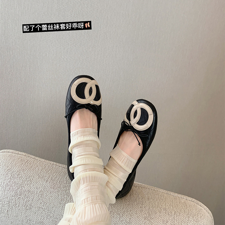 Grape Mom's Same Style In-Stock Vintage Chanel-Style Quilted Bow Flat Ballet Shoes for Women