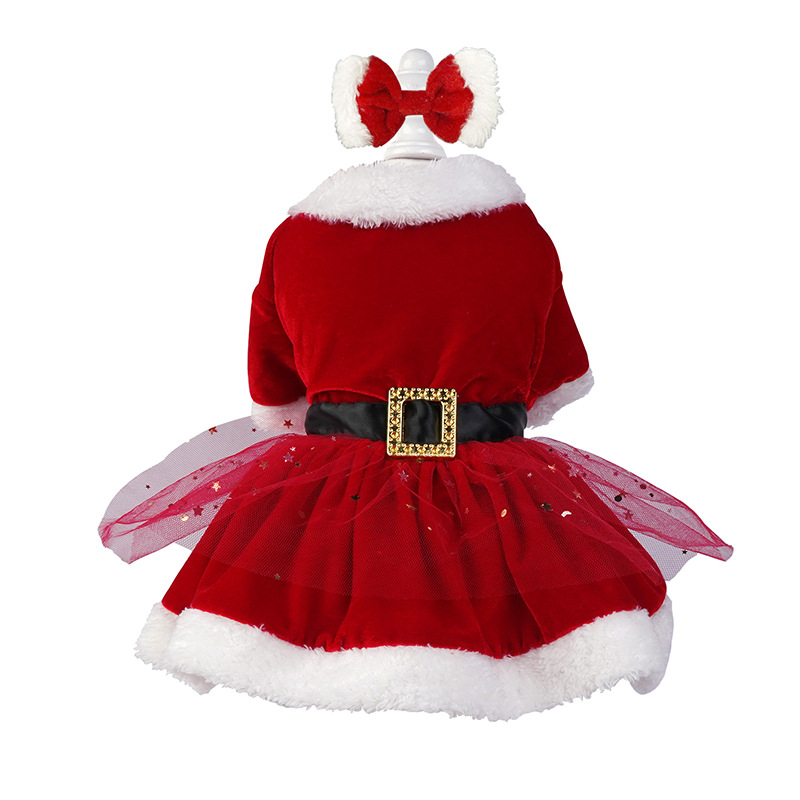 Navidad para mascotas ropa de perro vacaciones vestir arco rojo Navidad oro terciopelo malla falda