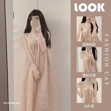 法式高级感蕾丝花边短袖睡衣女夏款新款居家吊带睡裙甜美仙女裙子