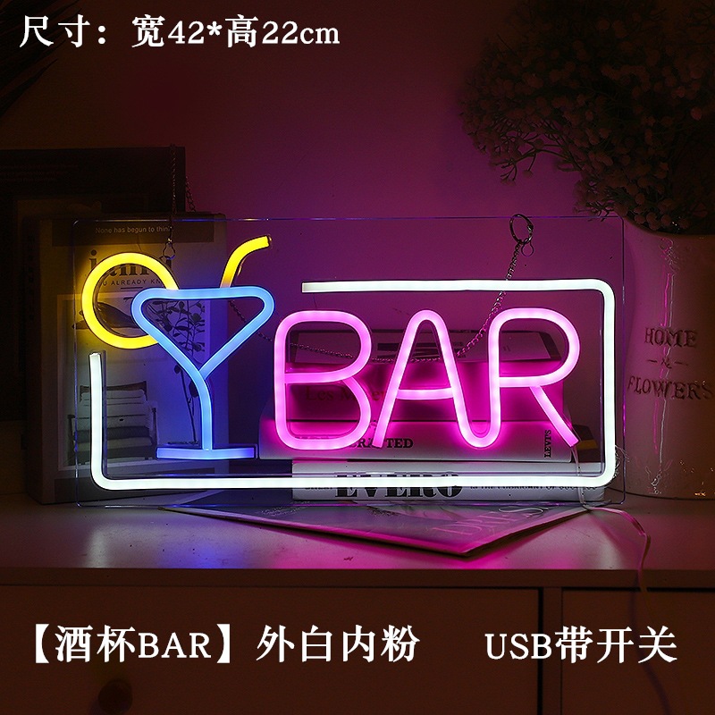 Transfronterizo nuevo LED backboard neón copa de vino BAR carta modelado luz montado en la pared BAR luz decorativa suministro directo de fábrica