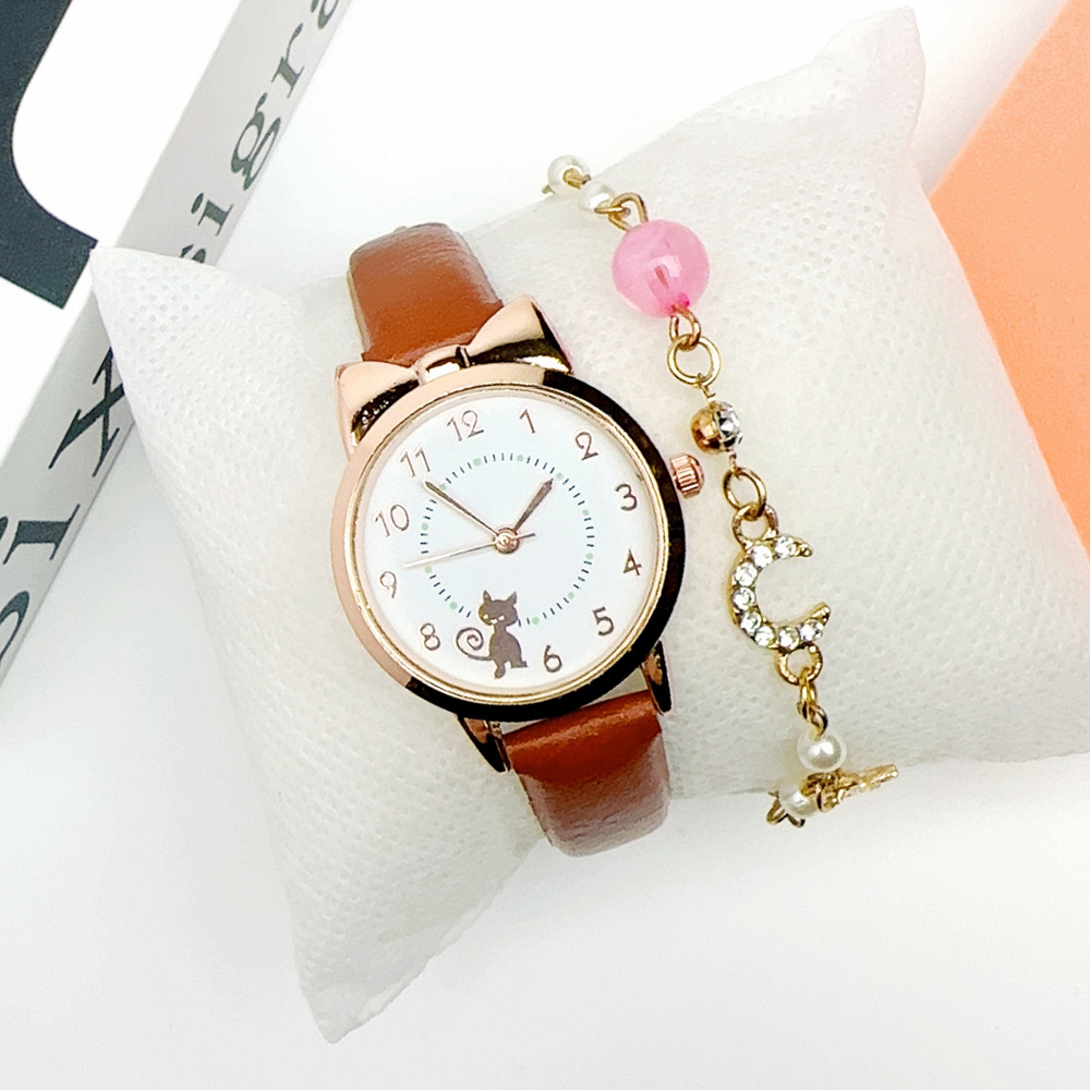 Jauns Instagram sieviešu, svaigs un jauks kaķu studentu kvarca pulksteņa rokassprādzes komplekts ar mēness_voghion.com