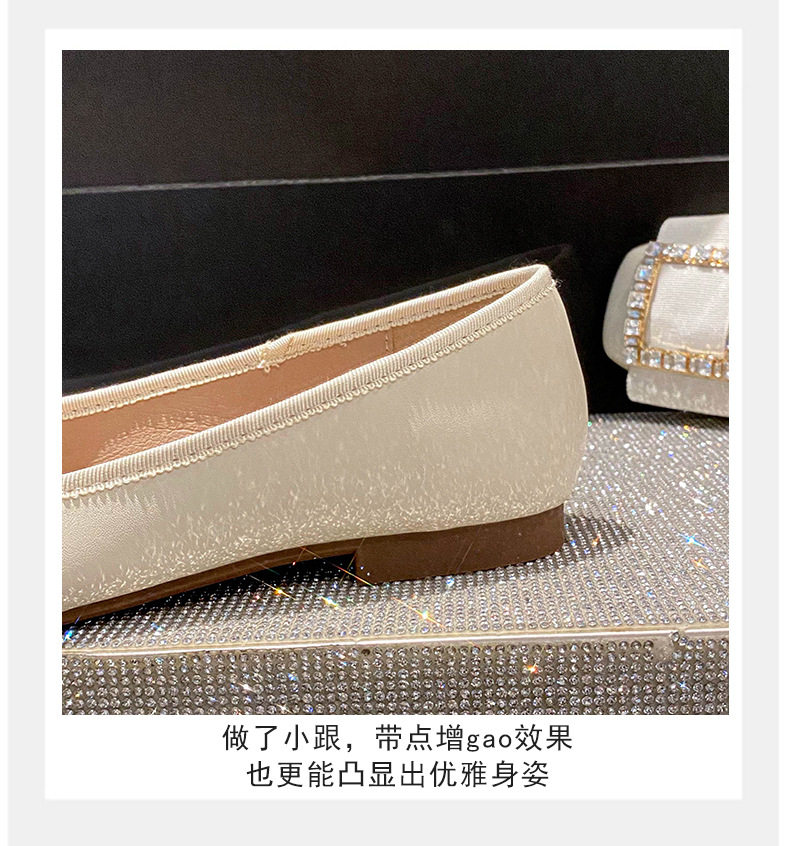 Giày búp bê nữ mũi vuông quai ngang miệng nông đính đá, đế bệt êm chân — Màu mơ, Màu đen chi tiết 15