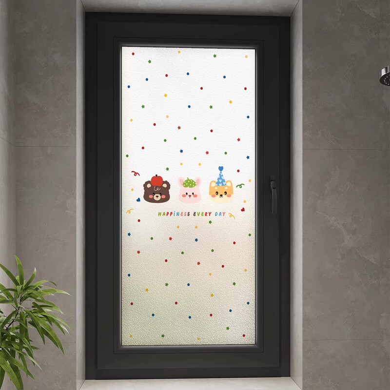 Cartoon Bathroom Glass Window Privacy Film, Translucent Opaque Glass Sticker, Anti-Peeping Bathroom Window Privacy Film