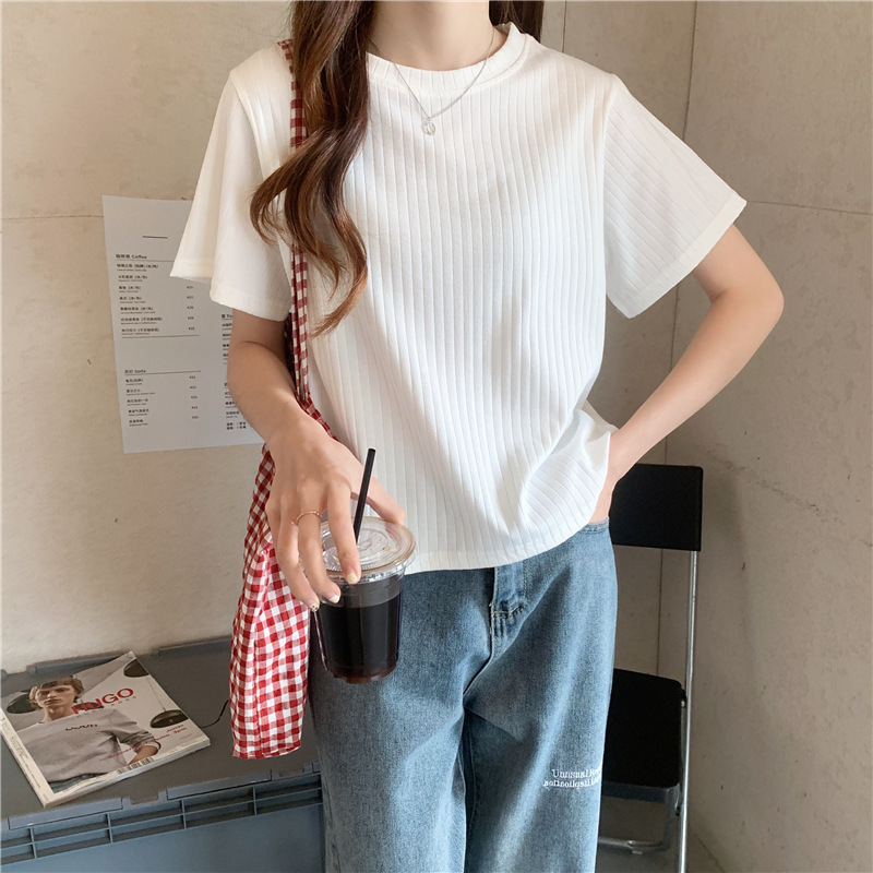 White Short-Sleeve Regular Shoulder T-Shirt for Women, Summer 2026 New Style, Knitted Inner Wear, Short Half-Sleeve Base Shirt Top