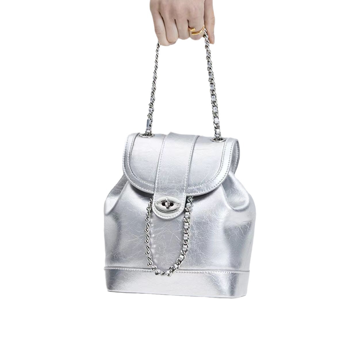 Mochila para mujer Mochila para mujer 2024 nueva mochila de viaje de cadena mochila de tarjeta plateada