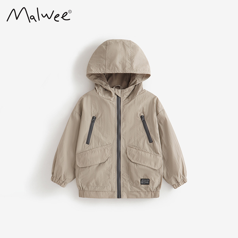Malwee transfronterizo chaqueta de viento para niños otoño y invierno nuevo estilo europeo y americano chaqueta de cremallera para niños con capuchón marca de tendencia de otoño