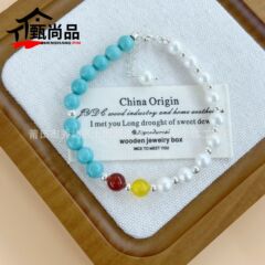 强光近圆珍珠松石玛瑙手串个性潮流纯银小珠子diy手链手饰品批发