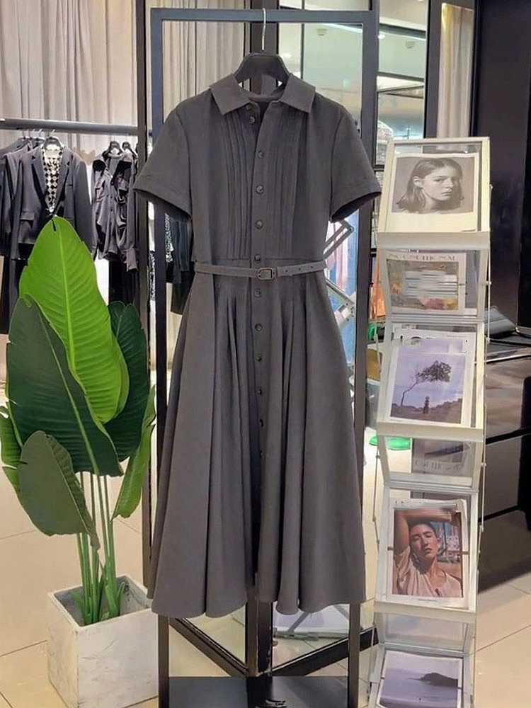 Váy liền thân chít eo tôn dáng màu xám dành cho nữ mùa hè — Váy liền màu xanh navy, Váy liền màu xám chi tiết 5