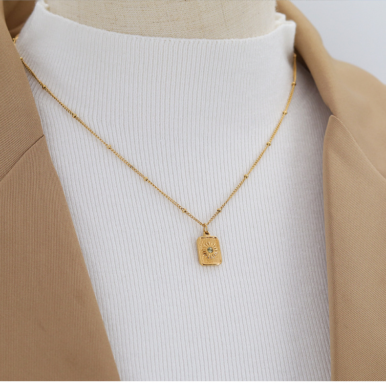 Simple Style Square Titanium Steel Inlay Zircon Pendant Necklace Colorza_colorza_4