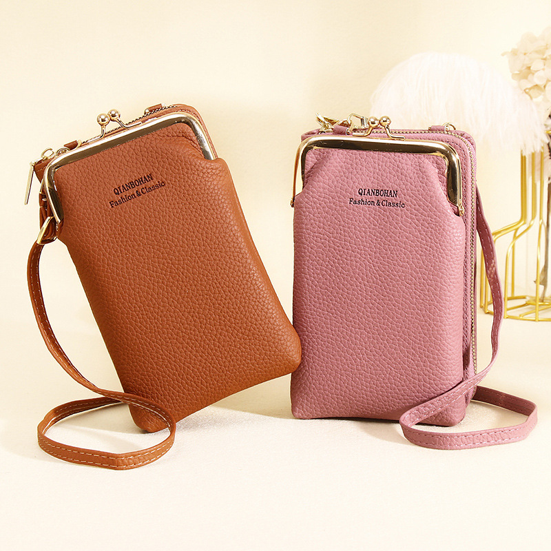 Factory Direct Sales New Fashion Ladies Mobile Phone Bag Korean Version Fashion Lychee Pattern Solid Color Diagonal Shoulder Small Bag Wallet