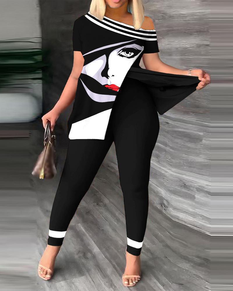 2024 Autumn European And American Cross-Border Women's Asymmetrical Neck Long Pants Two-Piece Set_ecoleips.com