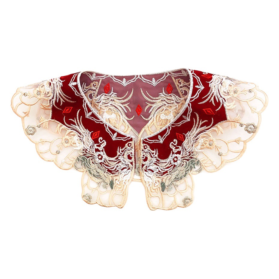 Velvet Fabric Embroidery Metal Wire Embroidery Embroidery Hanfu Accessories Three-dimensional Embroidery Cloud Shoulder Immortal Adult Fake Collar