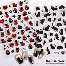 可爱黑猫指甲贴纸5D浮雕带背胶卡通草莓小美甲贴纸饰品CA款全贴