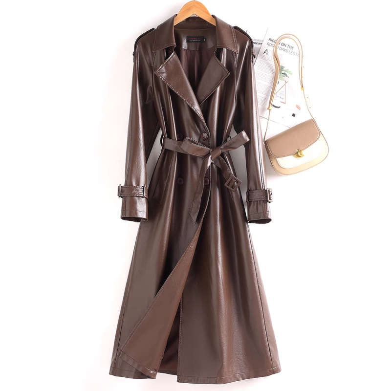 High-End Genuine Leather Trench Coat for Women, Mid-Length Over-The-Knee Sheepskin Coat, Waist-Cinching Slimming Coat, 2025 New Model High-End Genuine Leather Trench Coat for Women, Mid-Length Over-The-Knee Sheepskin Coat, Waist-Cinching Slimming Coat, 2025 New Model