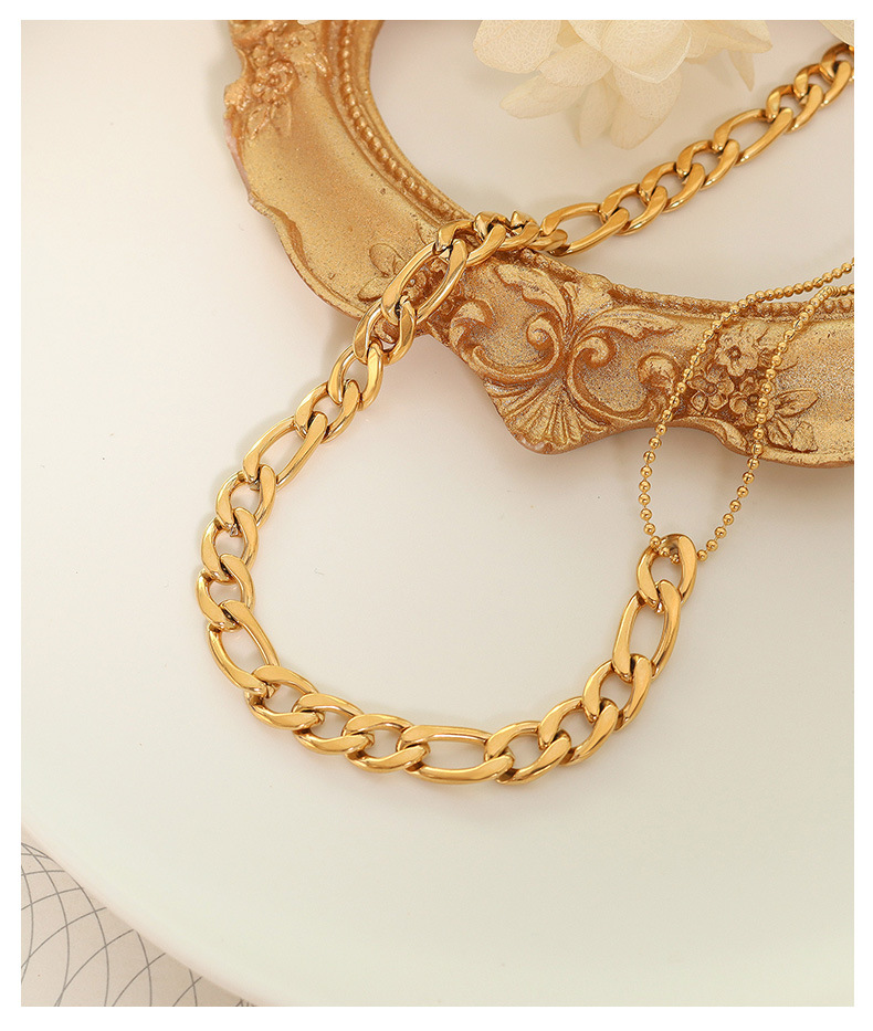 simple double layer round bead necklace titanium steel bracelet set