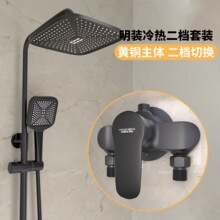 简约明装淋浴花洒套浴室铜家用老式淋浴器可升降旋转淋浴花洒明管