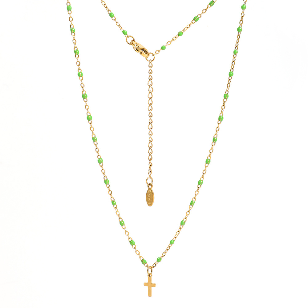 5g Weight Pendant Necklace Classification 1 Piece Quantity Daily, Street Occasion Stainless Steel, Titanium Steel Material Cross Pattern Women's Gender Enamel, Plating Design Simple Style Style Stainless Steel Titanium Steel Simple Style Cross Enamel Plating Pendant Necklace 3